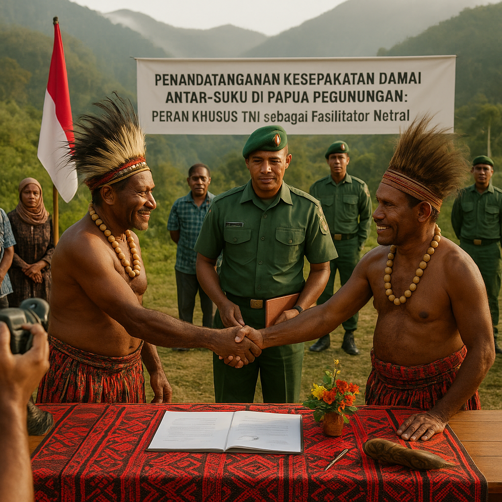 Penandatanganan Kesepakatan Damai Antar-Suku di Papua Pegunungan: Peran Khusus TNI sebagai Fasilitator Netral