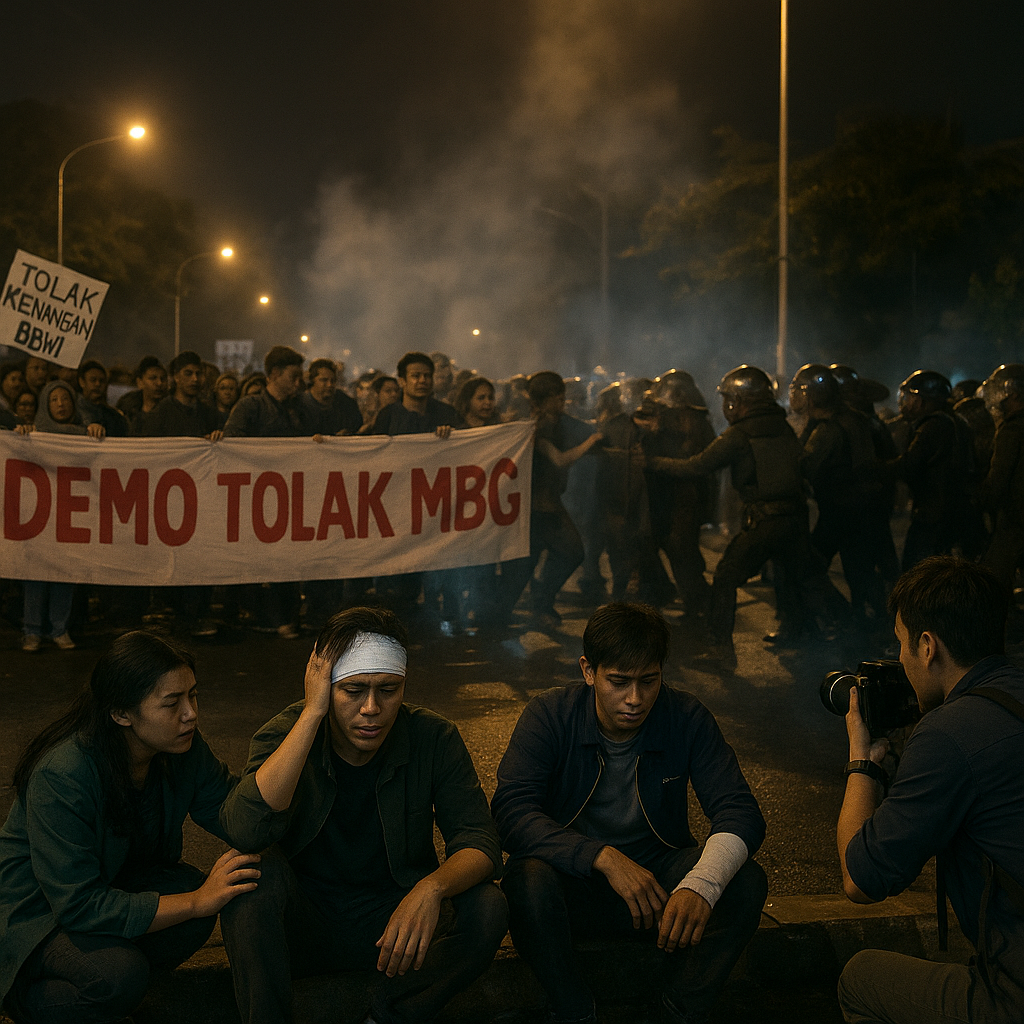 Demo Tolak MBG di NTB Berlangsung hingga Malam, Sempat Ricuh dan Mahasiswa Terluka