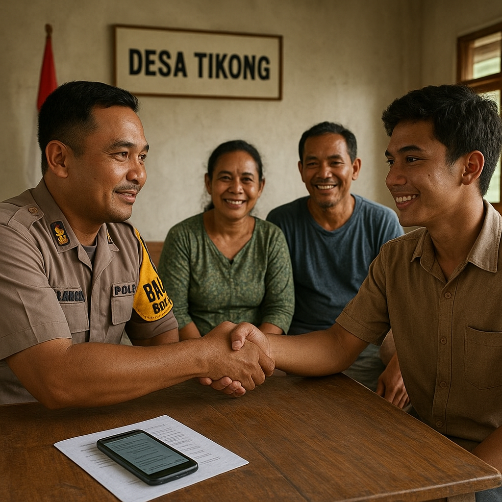 Bhabinkamtibmas Desa Tikong Sigap Mediasi Kasus Pengancaman, Konflik Berakhir Damai