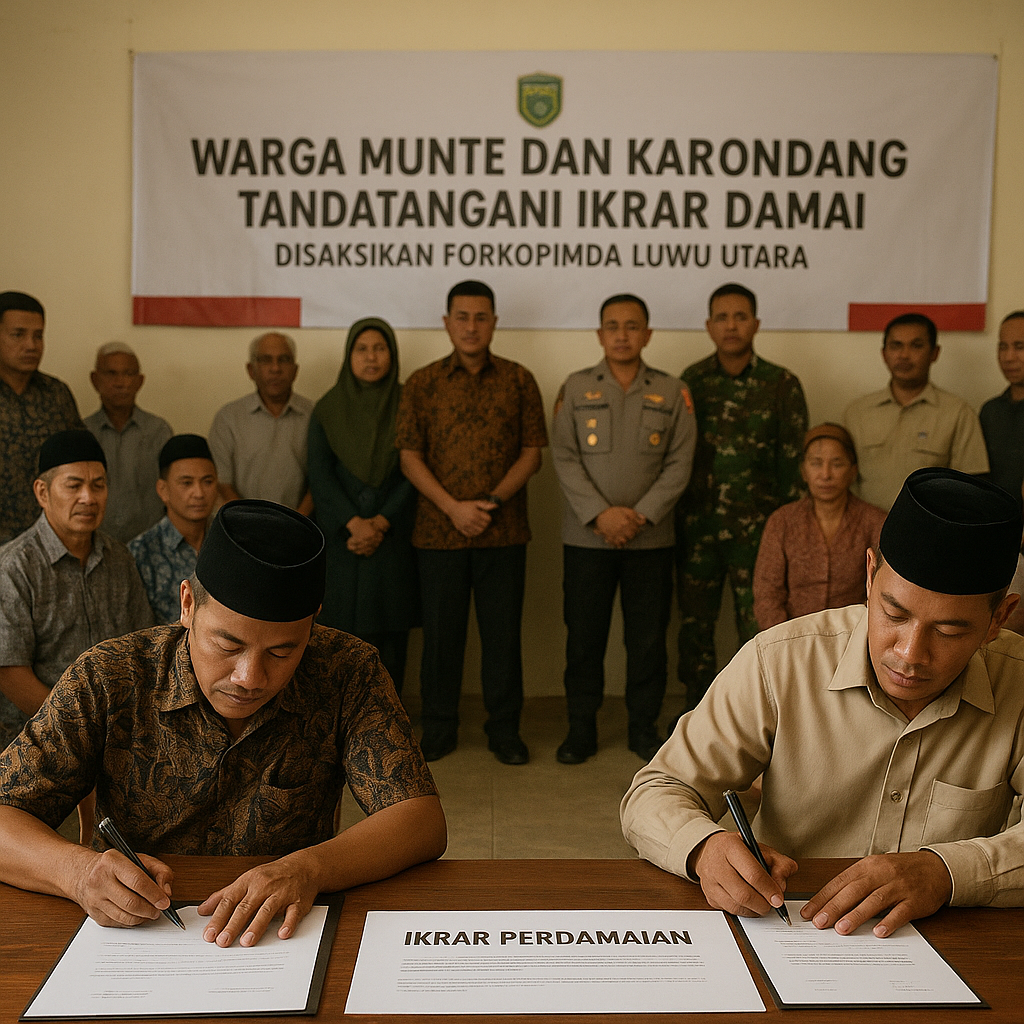 Warga Munte dan Karondang Tandatangani Ikrar Damai, Disaksikan Forkopimda Luwu Utara