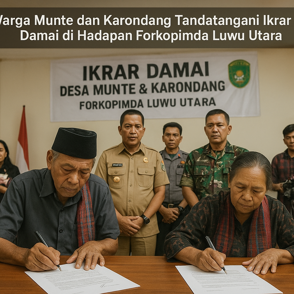 Warga Munte dan Karondang Tandatangani Ikrar Damai di Hadapan Forkopimda Luwu Utara